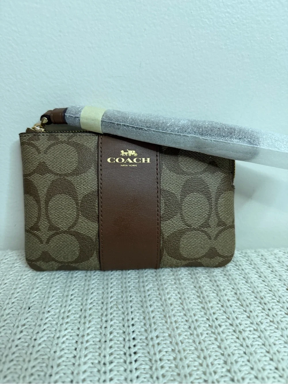 Coach NWT Signature Coated Canvas Wristlet in Brown